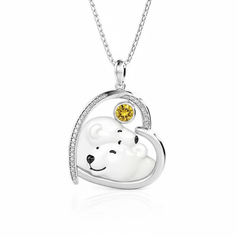 Jeulia Custom Love Birthstone Necklace Embrace Polar Bear