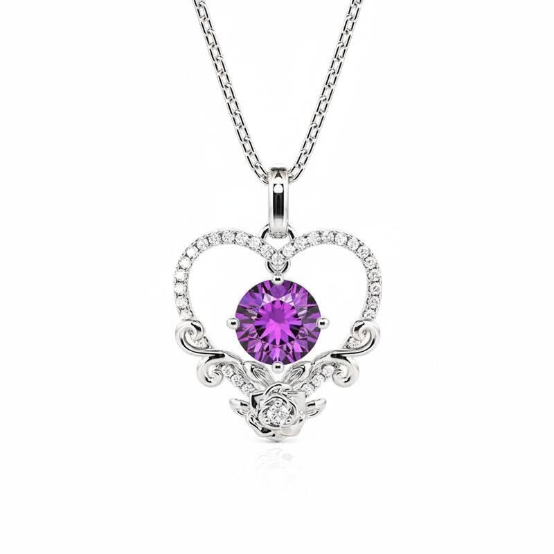 Jeulia Custom Birthstone Necklace Heart with Roses