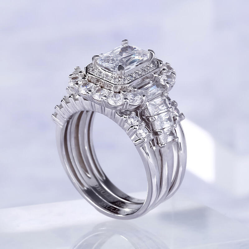 جوليا طقم خواتم هالة قطع مشع من الفضة الإسترليني مجموعة من ثلاث حلقات