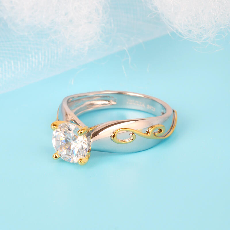 Jeulia Two Tone Solitaire Round Cut Sterling Silver Ring