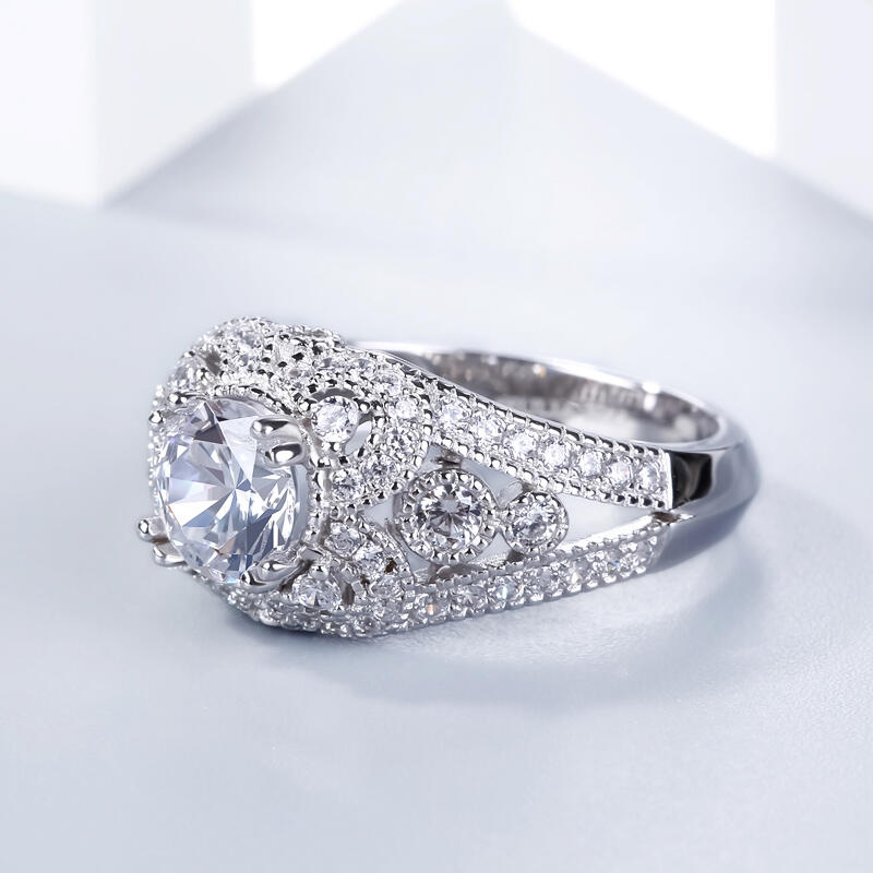 Jeulia Milgrain Round Cut Sterling Silver Ring