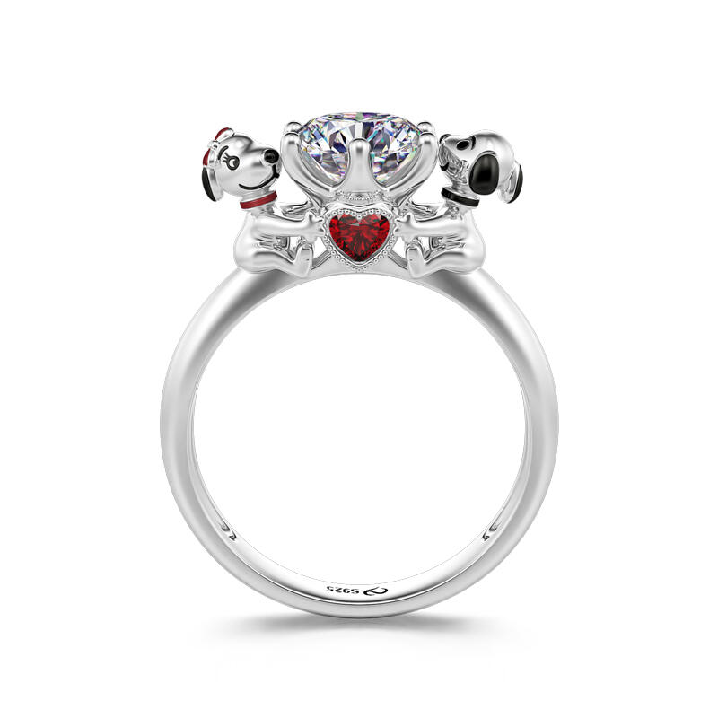 Jeulia Hug Me "Loyalty of Love" Puppy Dog Round Cut Sterling Silver Ring