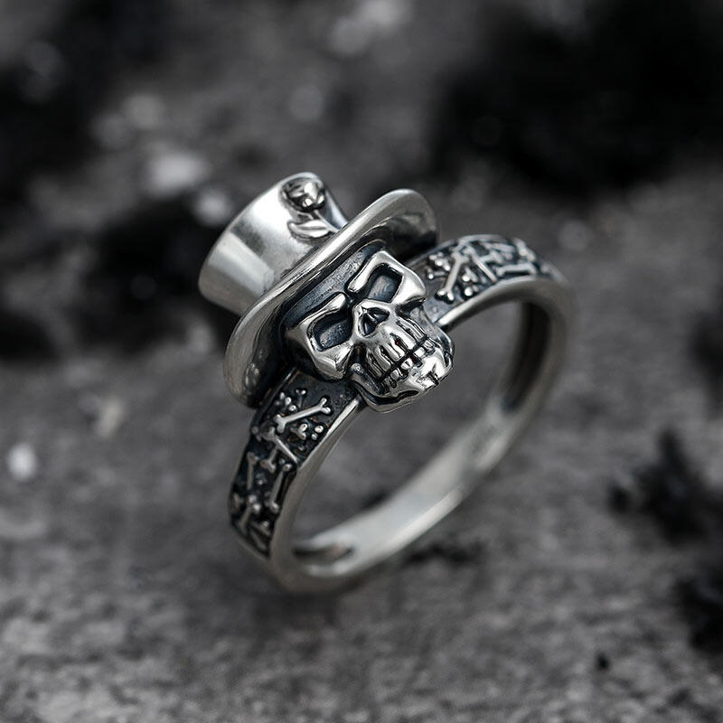 Jeulia "Carved Flower" Skull Sterling Silver Ring