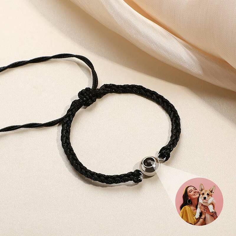 Bracciale di Proiezione Personalizzato con Foto Chiusura Regolabile con Corda Nera