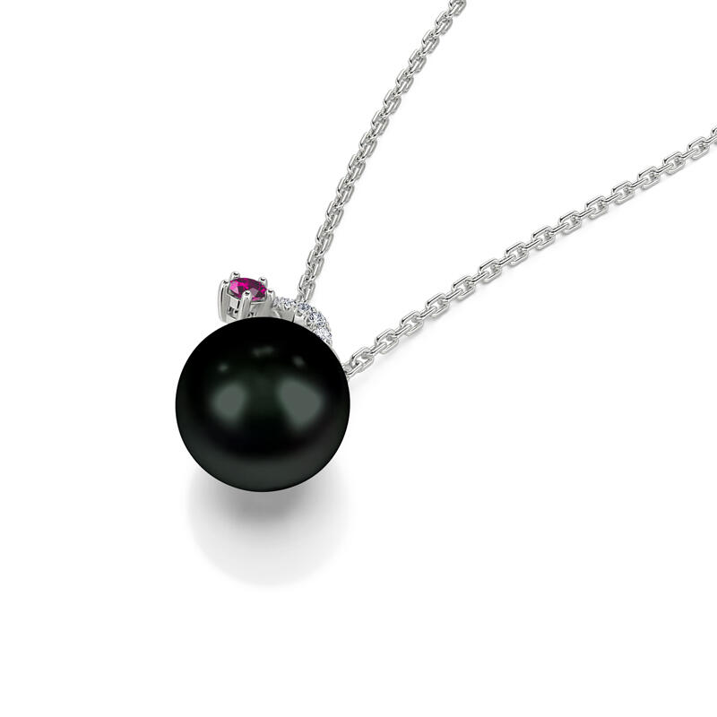 Jeulia Collar de plata esterlina con diseño de bomba con perla negra cultivada