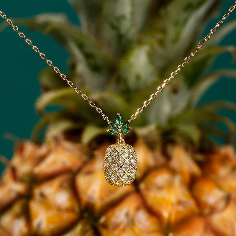 Jeulia "A Trip of Summer" Pineapple Sterling Silver Necklace