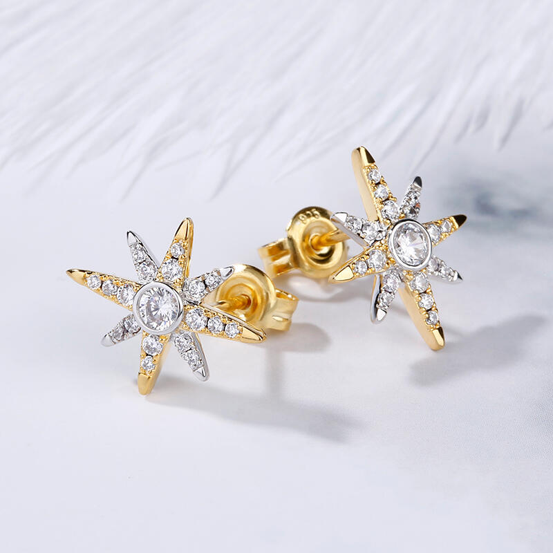 Jeulia Two Tone Star Sterling Silver Earrings
