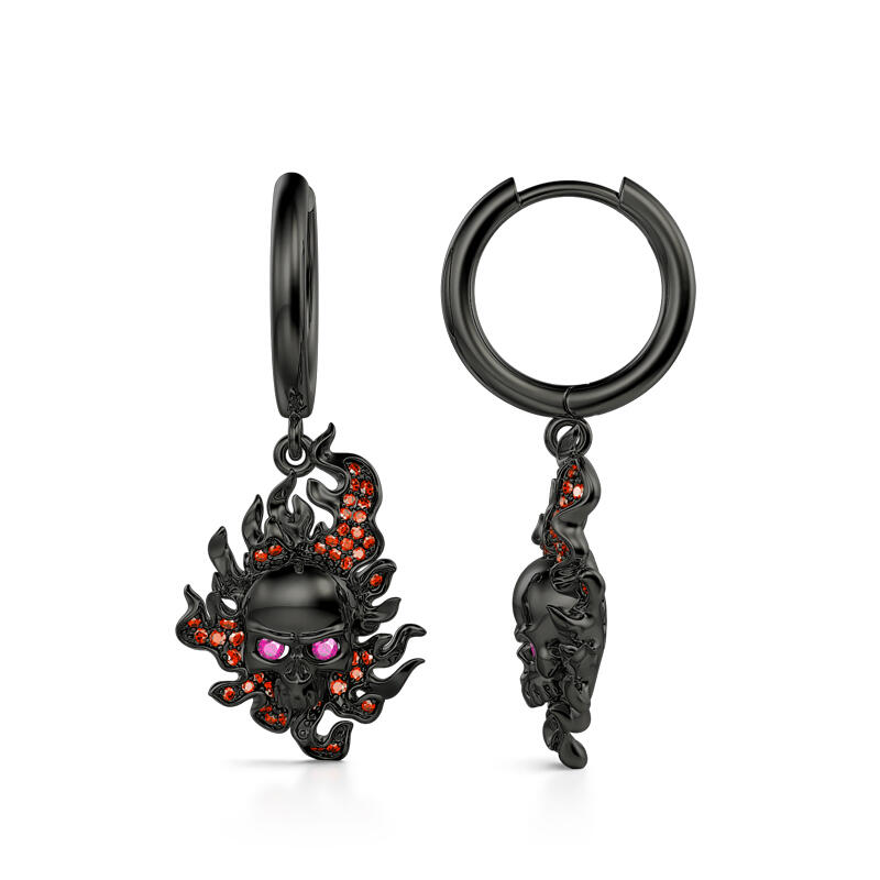 Jeulia Pendientes de plata de ley con calavera de fuego