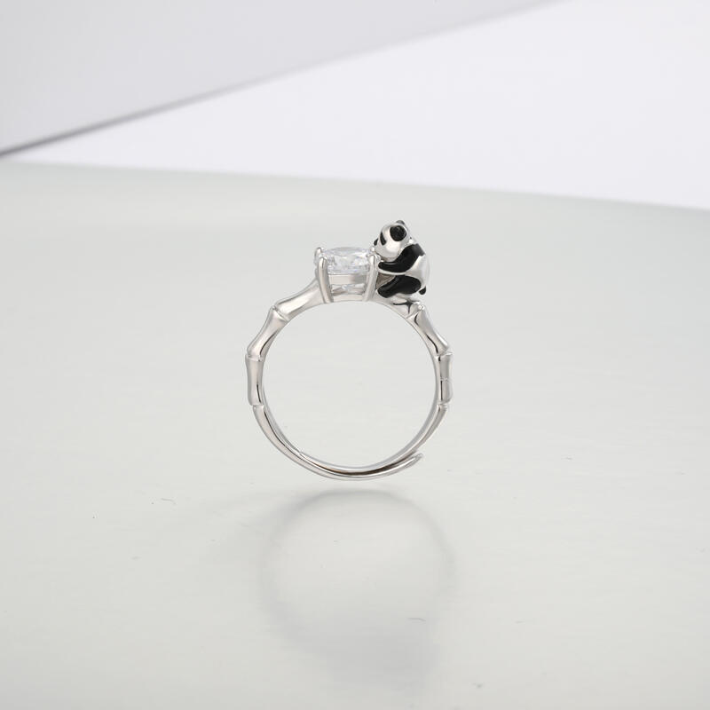 Jeulia Hug Me "Cute Panda" Round Cut Adjustable Sterling Silver Ring