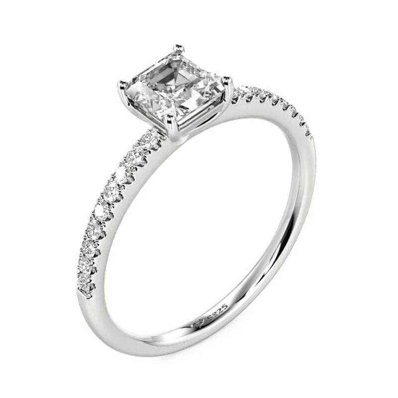 Jeulia Asscher-slipad förlovningsring i sterlingsilver