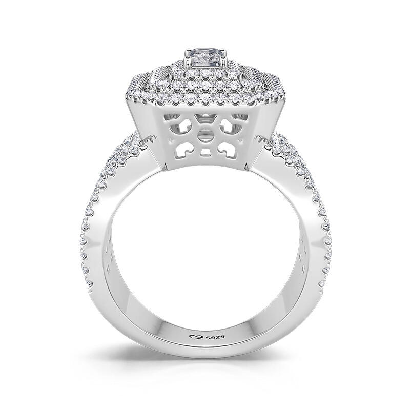 Jeulia Vintage Radiant Multilevel Halo Engagement Ring Sterling Silver