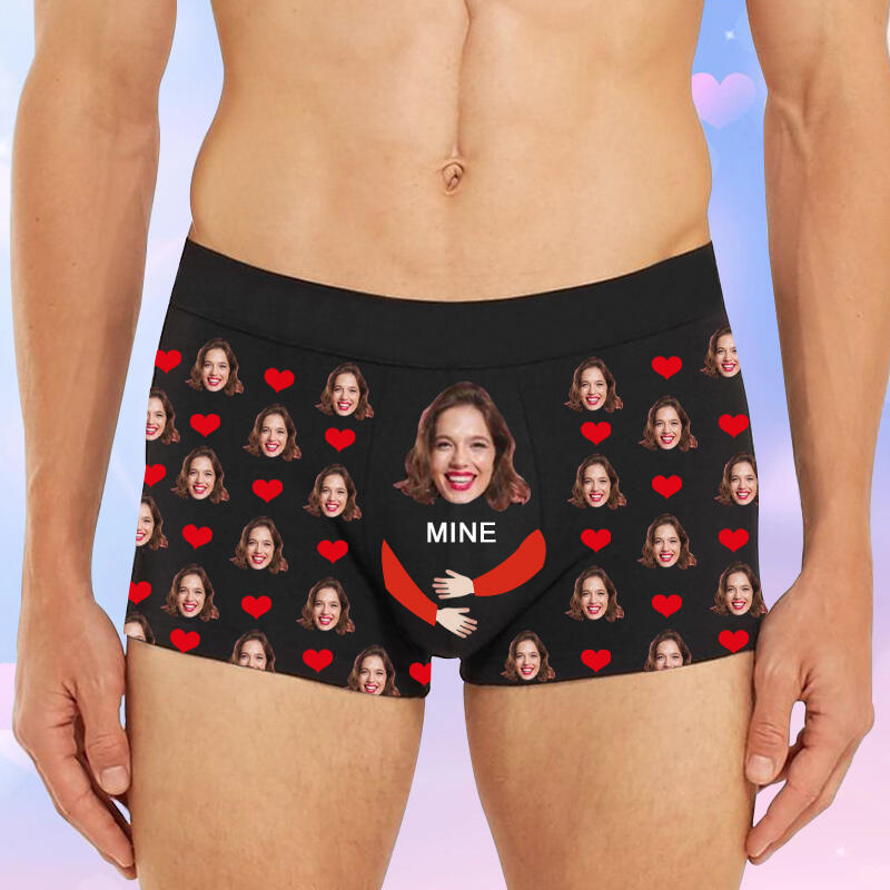 Personalized Picture Men's Underwear Boxer Briefs with Heart Pattern Creative Gift for Husband