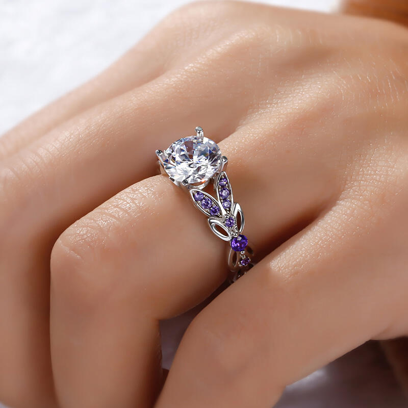 Jeulia Anillo De Talla De Mariposa Redonda En Plata De Ley