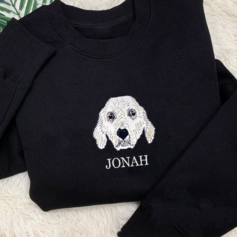 Personalized Sweatshirt Embroidered Custom Pet Head Color Photos Design Attractive Gift for Pet Lovers