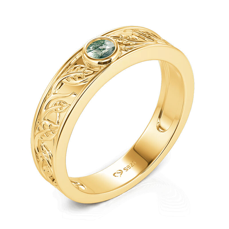 Jeulia Leaf Moss Agate Gold Wedding Ring for Men