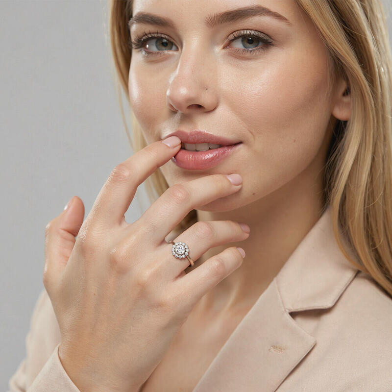 "Feel So Close" Round Cut Halo Engagement Ring