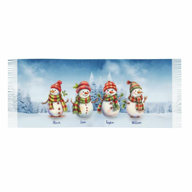 Écharpe personnalisée avec nom d'enfant écharpe mignonne avec bonhomme de neige cadeau de Noël pour la famille