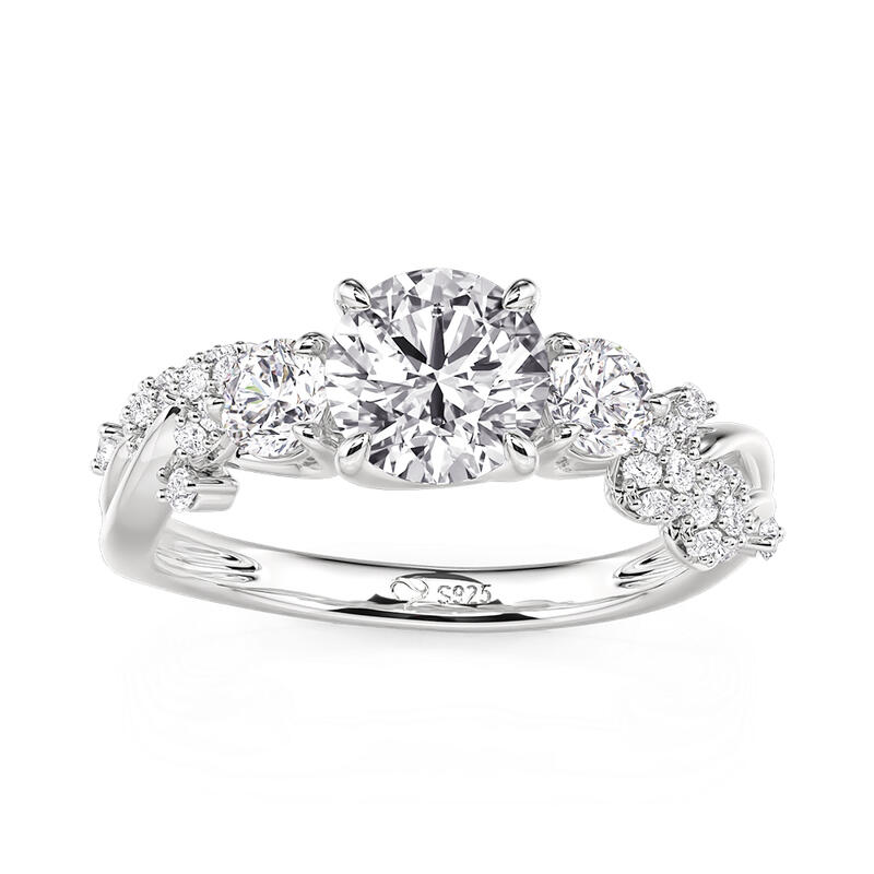 Jeulia Round Three-Stone Leaf Engagement Ring