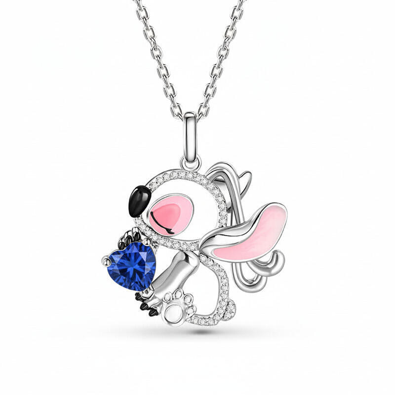 Jeulia Hug Me "Pink Monster" Heart Cut Personalized Sterling Silver Necklace