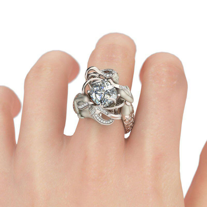 Jeulia White Cushion Cut Sterling Silver Mermaid Ring
