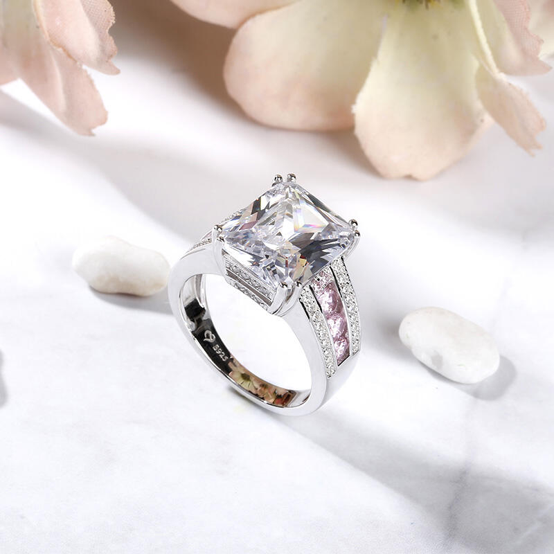 Jeulia Big Center Stone Radiant Cut Sterling Silver Ring