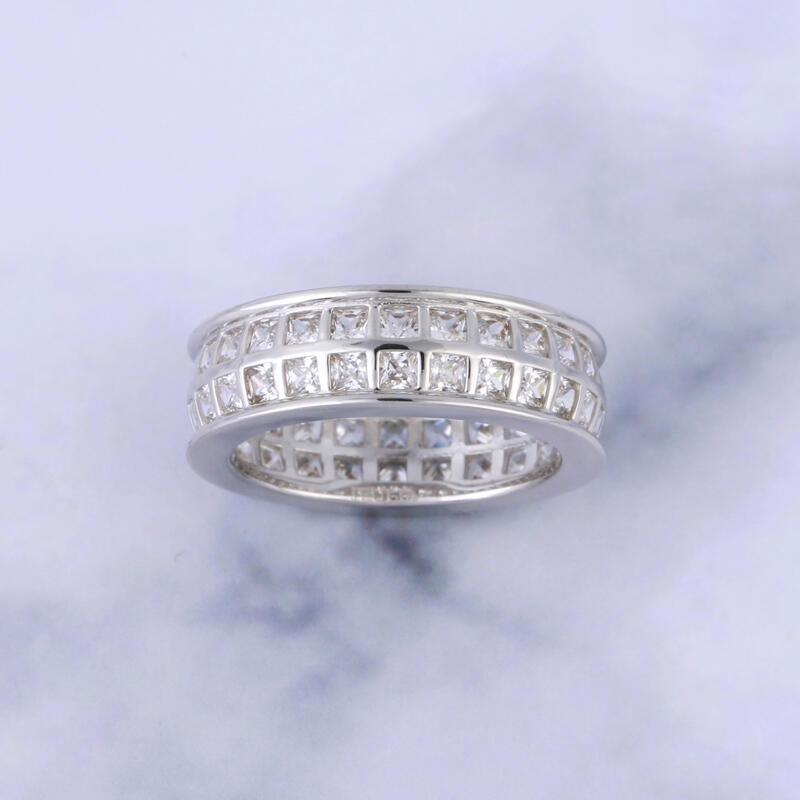 Jeulia Bezel Set Princess Cut Sterling Silver Men's Band