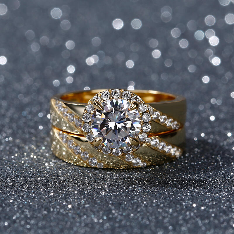 Jeulia Halo Round Cut Sterling Silver Ring Set