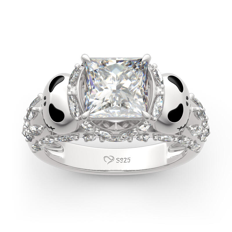 Jeulia "Romantic Soul" Skull Design Princess Cut Sterling Silver Ring
