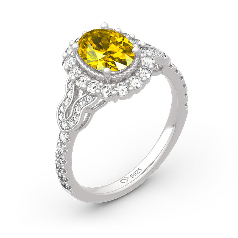 Jeulia Halo Oval Cut Sterling Silver Ring