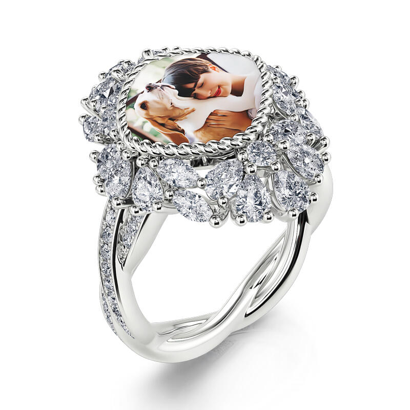 Jeulia "Being Happy" Sterling Silver Personalized Photo Ring