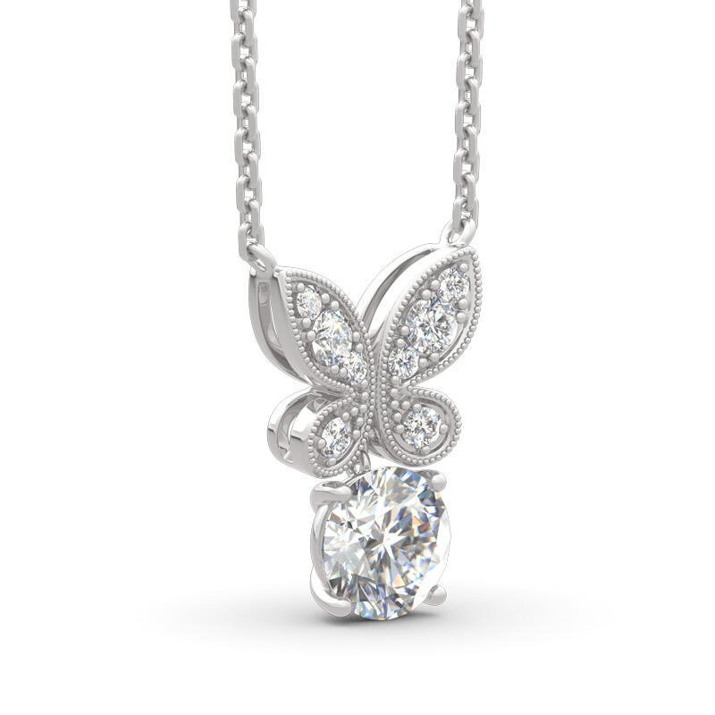 Jeulia Butterfly Round Cut Sterling Silver Necklace