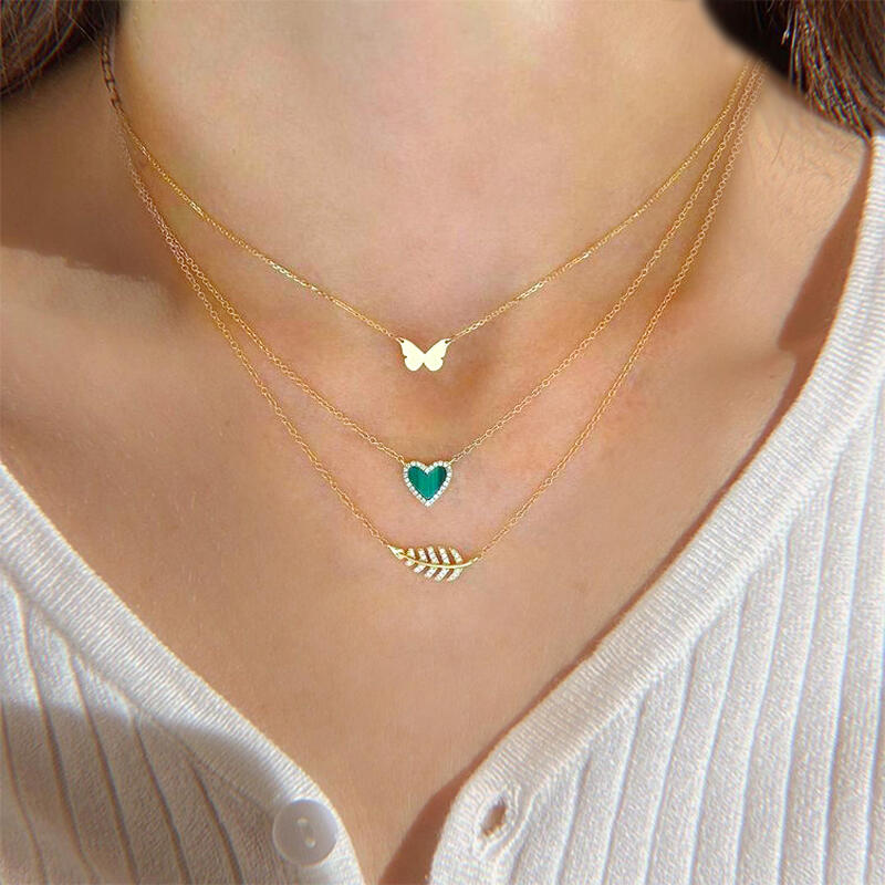 Jeulia Leaf Round Cut Sterling Silver Necklace