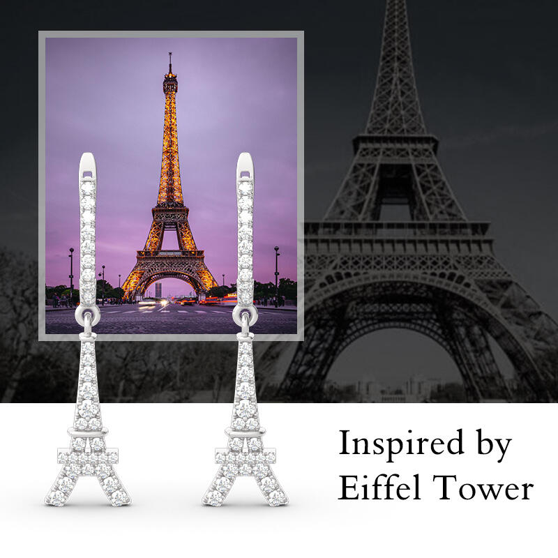 Jeulia Eiffel Tower Sterling Silver Drop Earrings