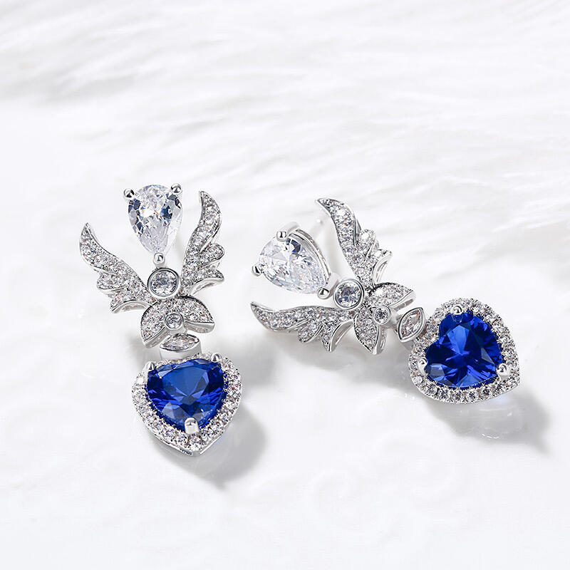 Jeulia "Forever By My Side" Angel Wing Heart Cut Sterling Silver Earrings