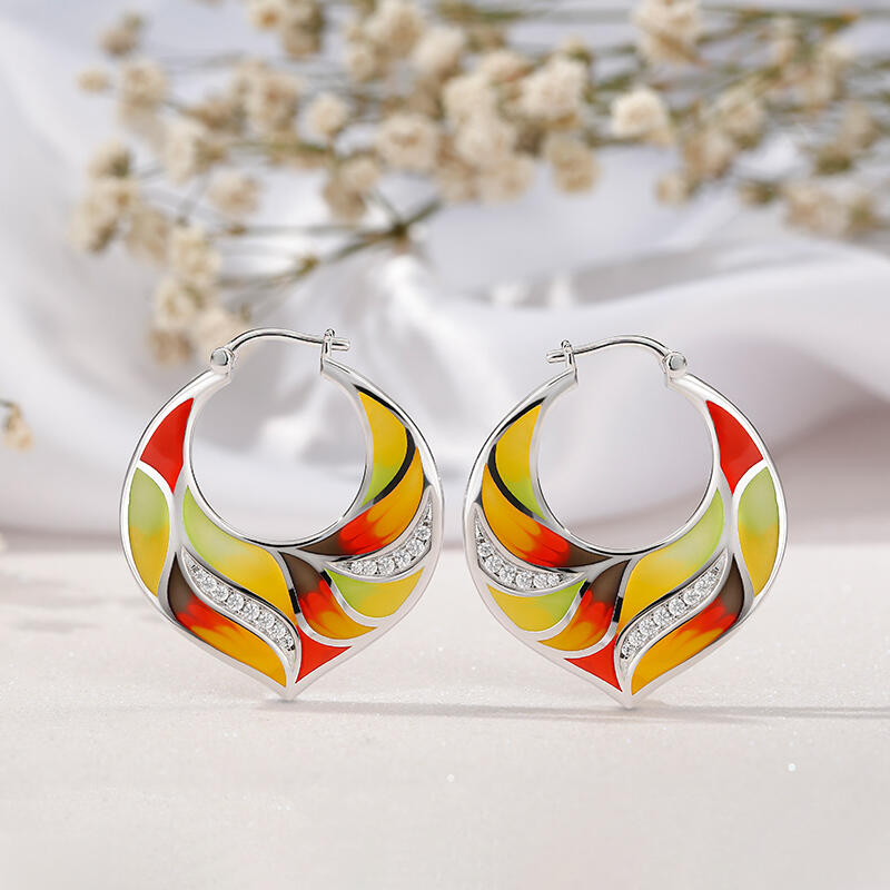 Jeulia Pendientes de aro con esmalte multicolor de plata de ley
