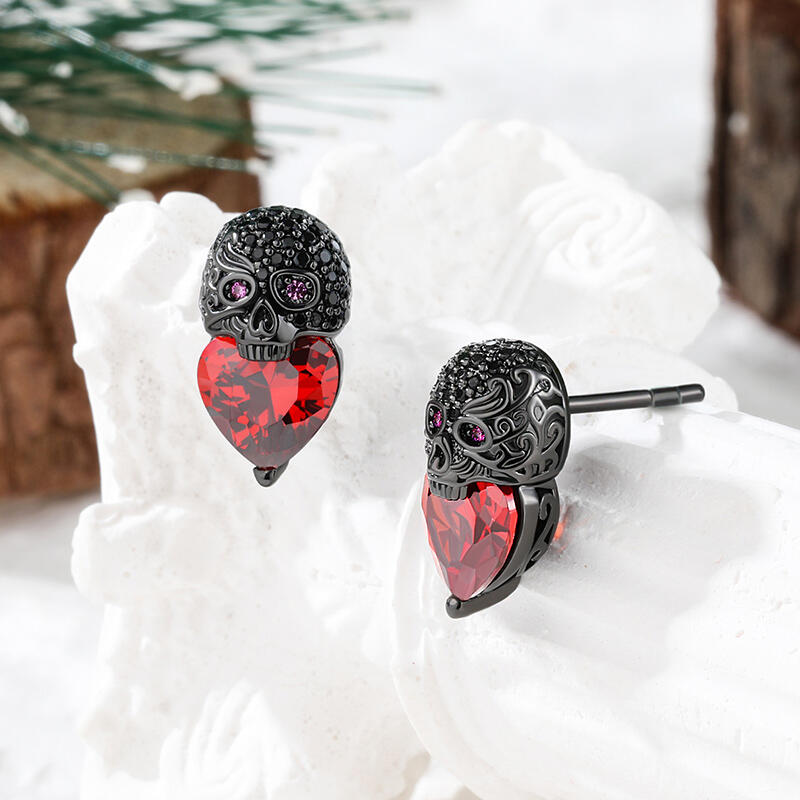 Jeulia "The Guardian" Waves Skull Heart Cut Sterling Silver Earrings