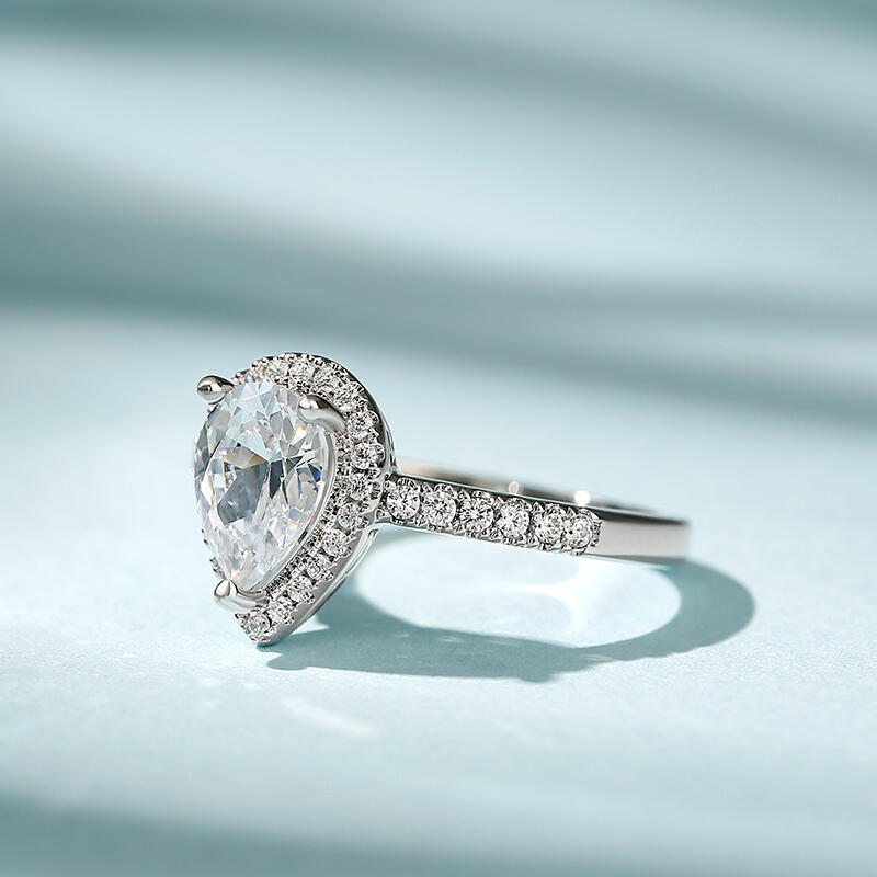 Jeulia Anillo  10K/14K/18K oro con halo y corte de pera