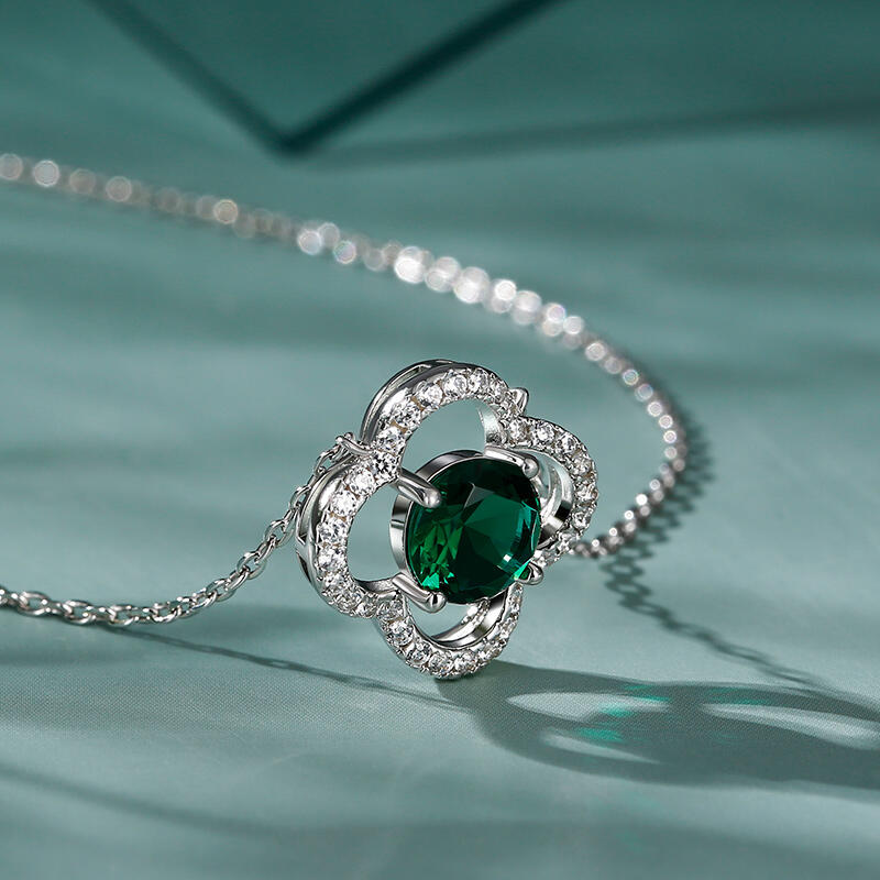 Jeulia Collar 10K/14K/18K oro de forma de trébol cuatro hojas con corte redondo