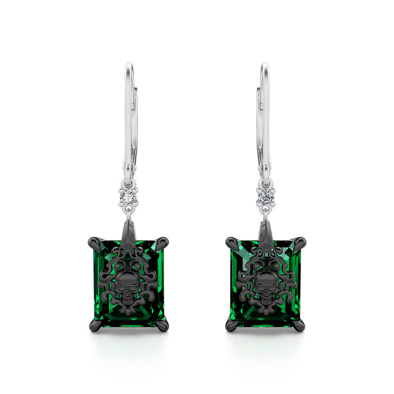 Jeulia "Phantom" Skull Emerald Cut Sterling Silver Earrings