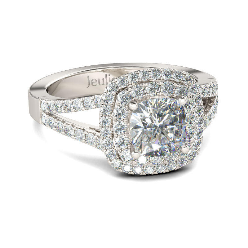 Jeulia Bague de Fiançailles Halo Split Shank en Argent Sterling Coupe Coussin