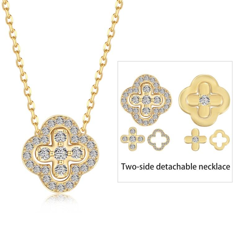 Jeulia Detachable Clover Silver Necklace Gold Tone Clavicle Chain