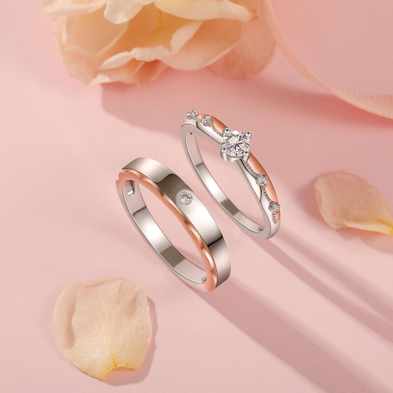 Jeulia ツートーン プリンスクローク&プリンセスガウン カップルリング スターリングシルバー