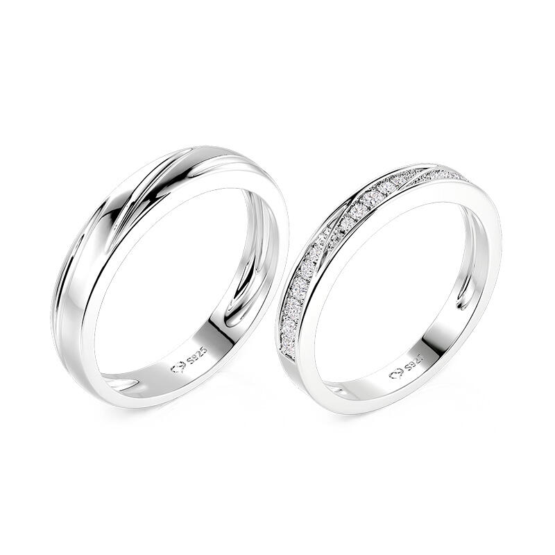 Jeulia Juego de Anillos de Pareja con Diseño de Onda Trenzada Clásico