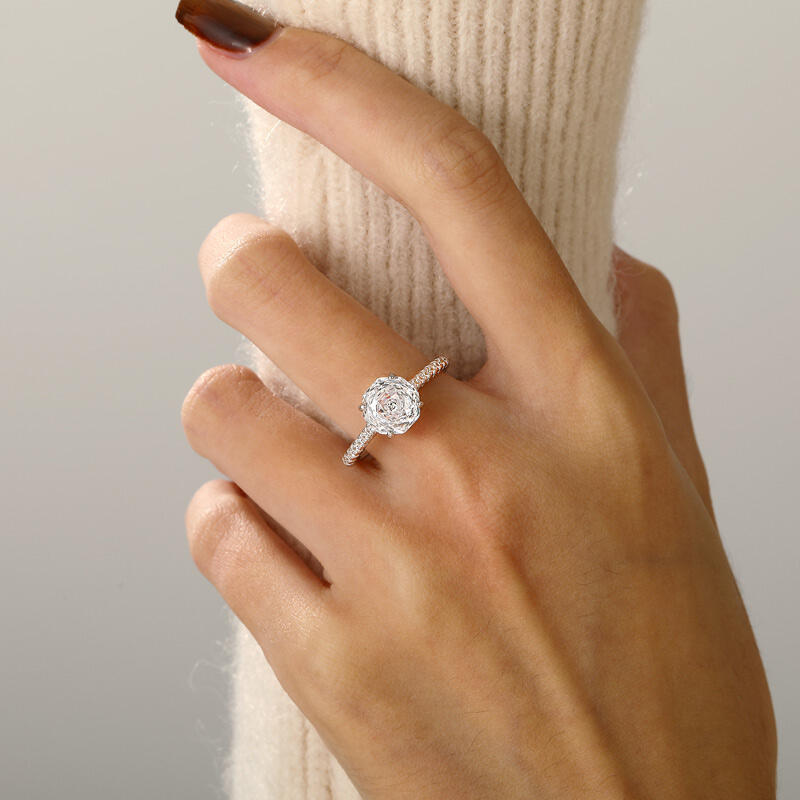 Jeulia Simple Pave Rose Cut Engagement Ring Sterling Silver