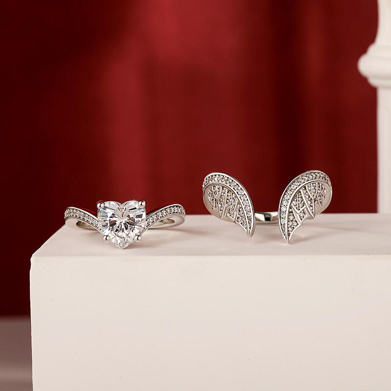 Jeulia Vintage Bat Heart Bridal Ring Set Sterling Silver