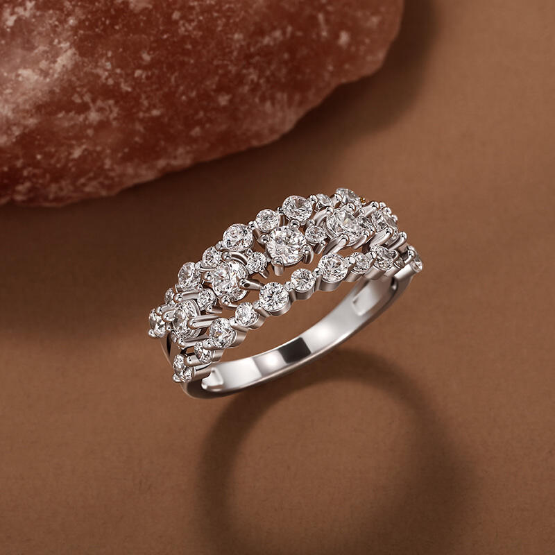 Jeulia Olivetta Round Cut Three Row Eternity Ring Sterling Silver