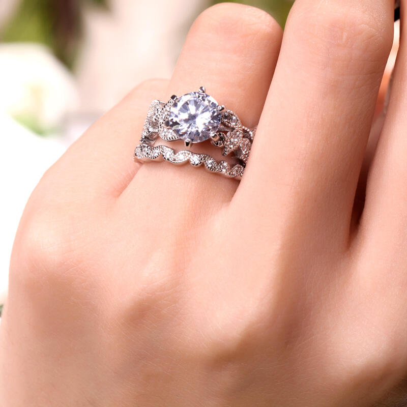 Jeulia リーフデザイン スターリングシルバー 2連セットリング