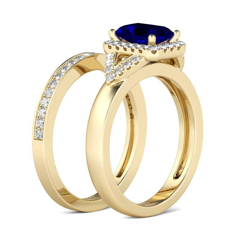Jeulia Halo Radiant Cut Sterling Silver Ring Set