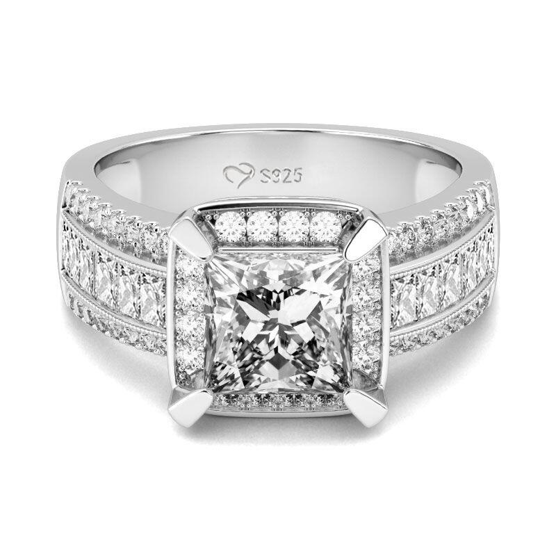 Jeulia Halo Princess Cut Sterling Silver Ring