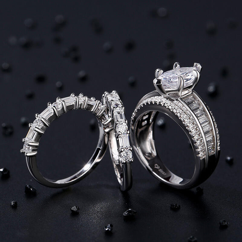 Jeulia Vintage Marquise Cut Sterling Silver Ring Set